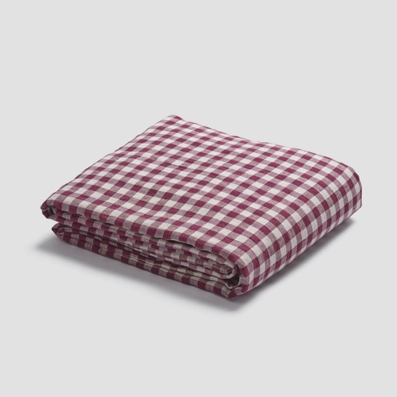 Berry Gingham Linen Blend Flat Sheet