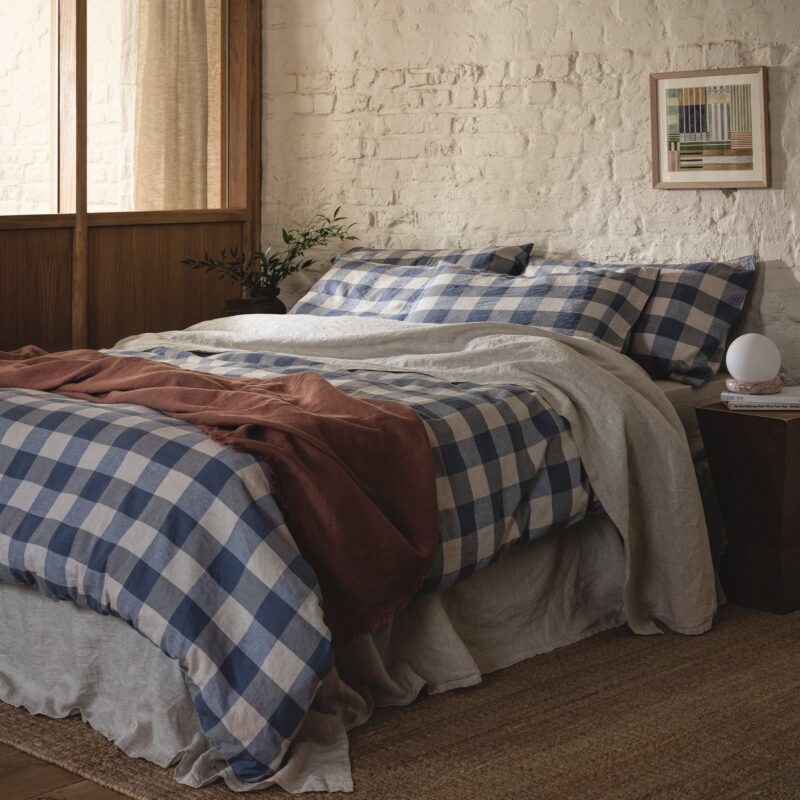 Blueberry Emsworth Plaid Linen Blend Duvet Cover