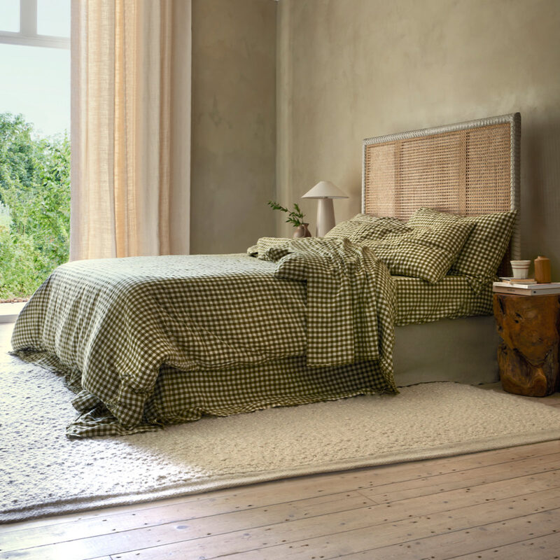 Botanical Green Gingham Linen Blend Flat Sheet - Image 2