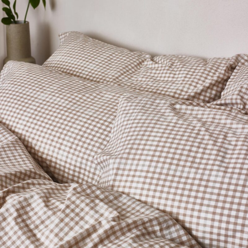 Cafe au Lait Small Gingham Cotton Pillowcase (Pair)