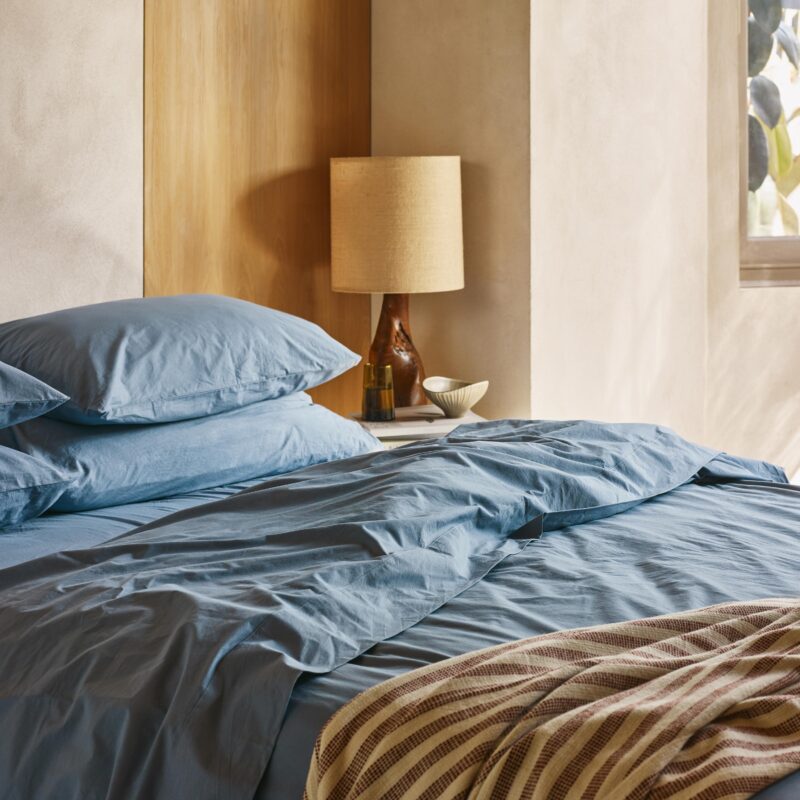 Cove Blue Washed Percale Cotton Duvet Cover