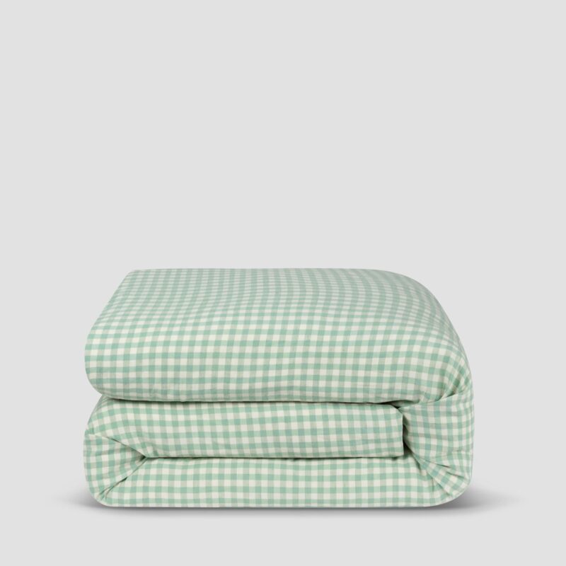 Sage Green Gingham Linen Blend Duvet Cover - Image 2