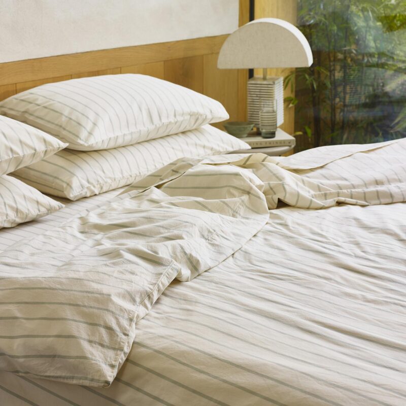 Mellow Green Slumber Stripe Cotton Duvet Cover