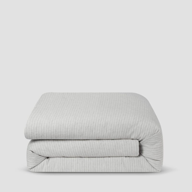 Gray Mini Stripe Linen Blend Duvet Cover - Image 2