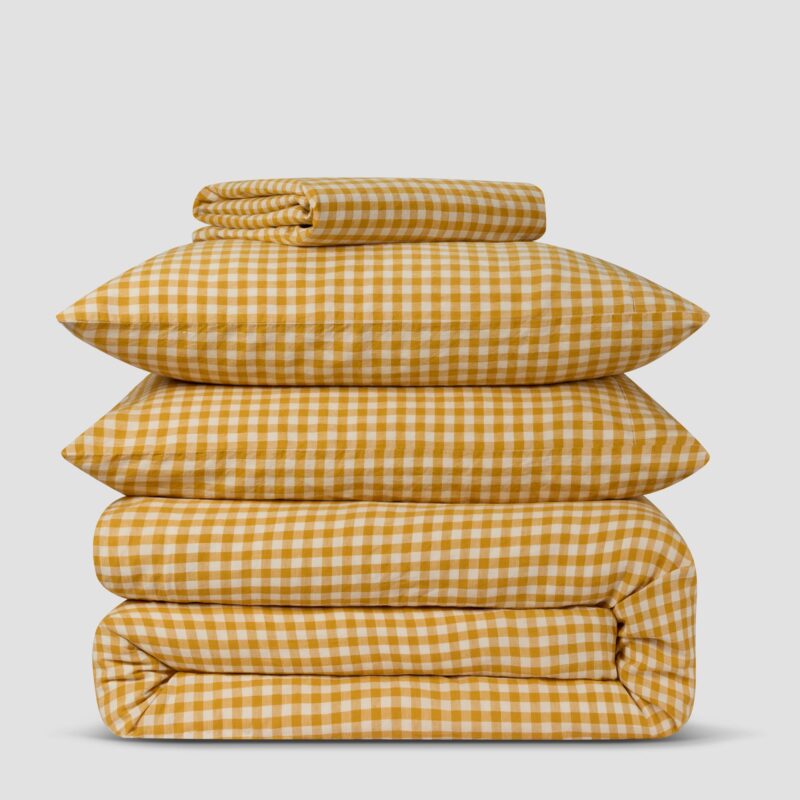 Honey Gingham Linen Blend Duvet Cover - Image 5