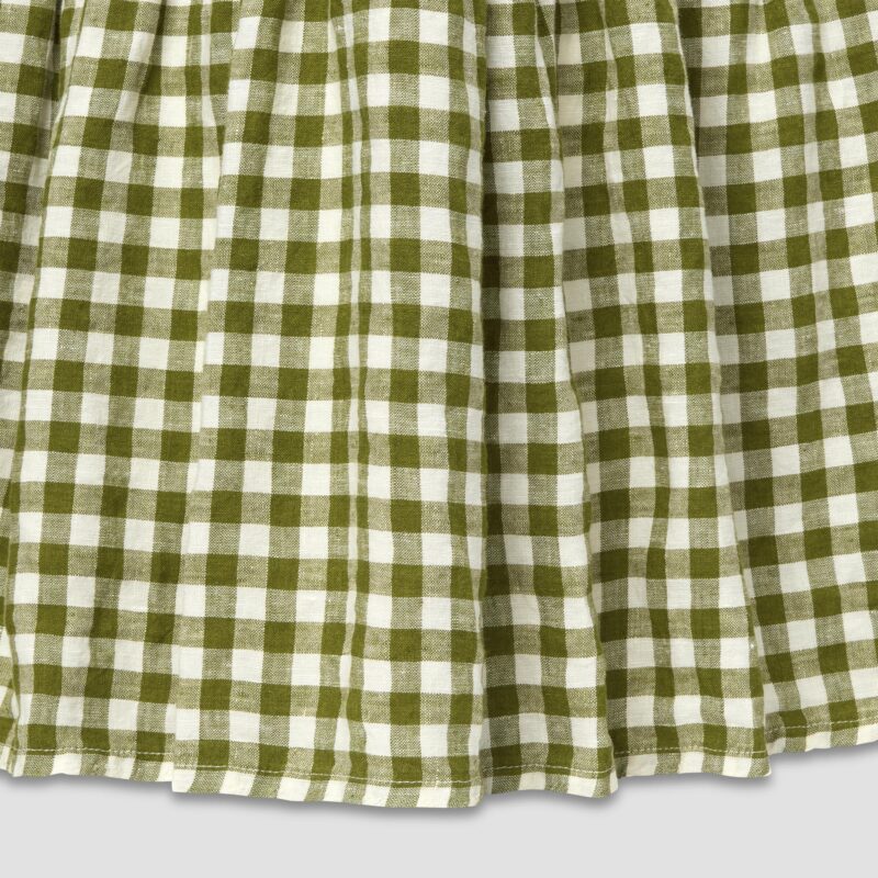 Botanical Green Gingham 100% Linen Bed Skirt