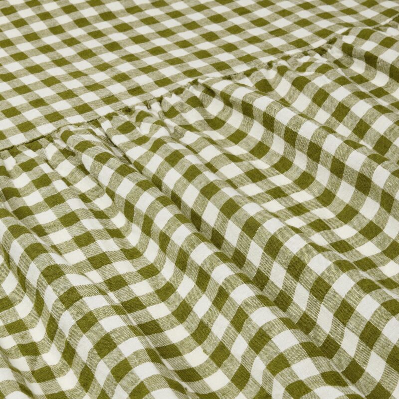 Botanical Green Gingham 100% Linen Bed Skirt - Image 2