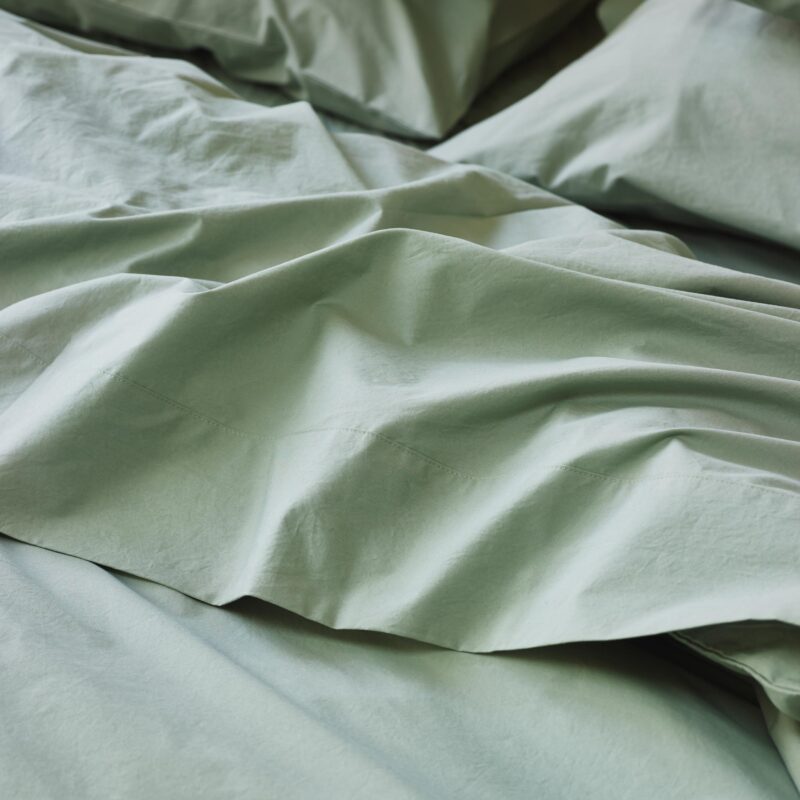 Mellow Green Washed Cotton Percale Flat Sheet