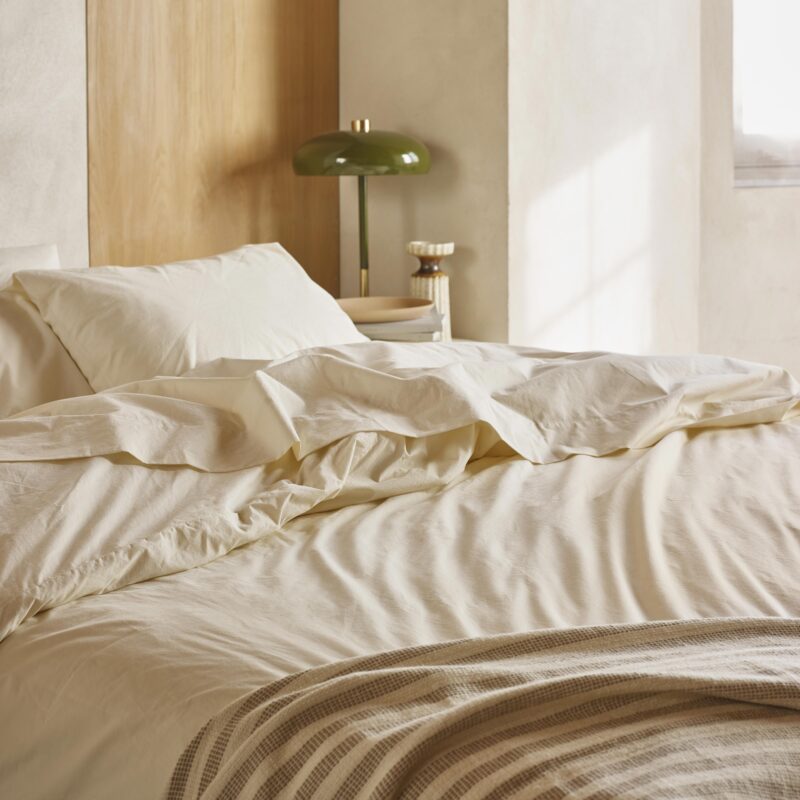 Mindful Cream Washed Cotton Percale Flat Sheet - Image 5