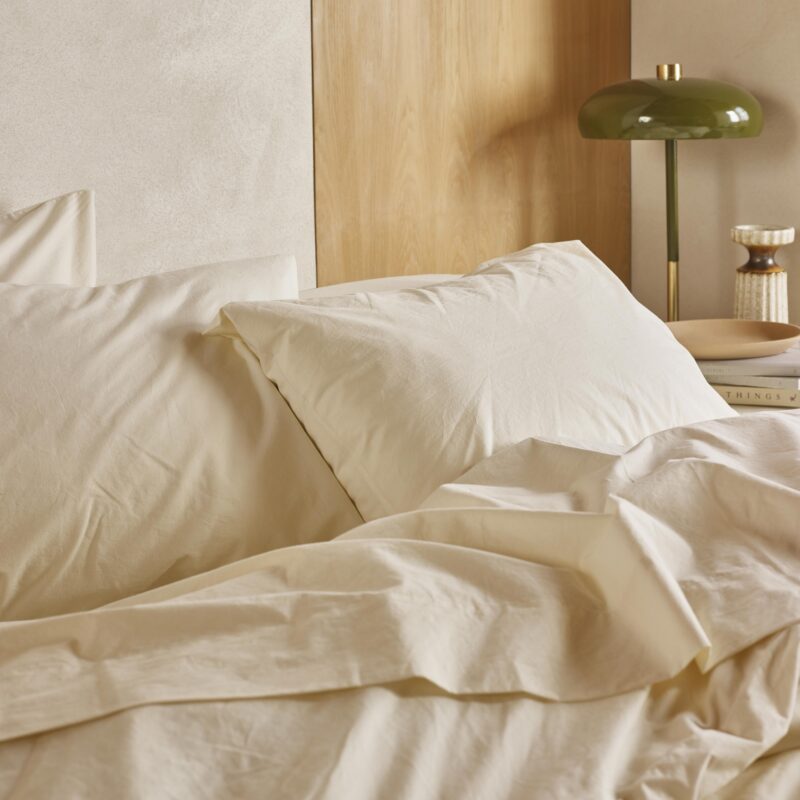 Mindful Cream Washed Cotton Percale Pillowcases (Pair)