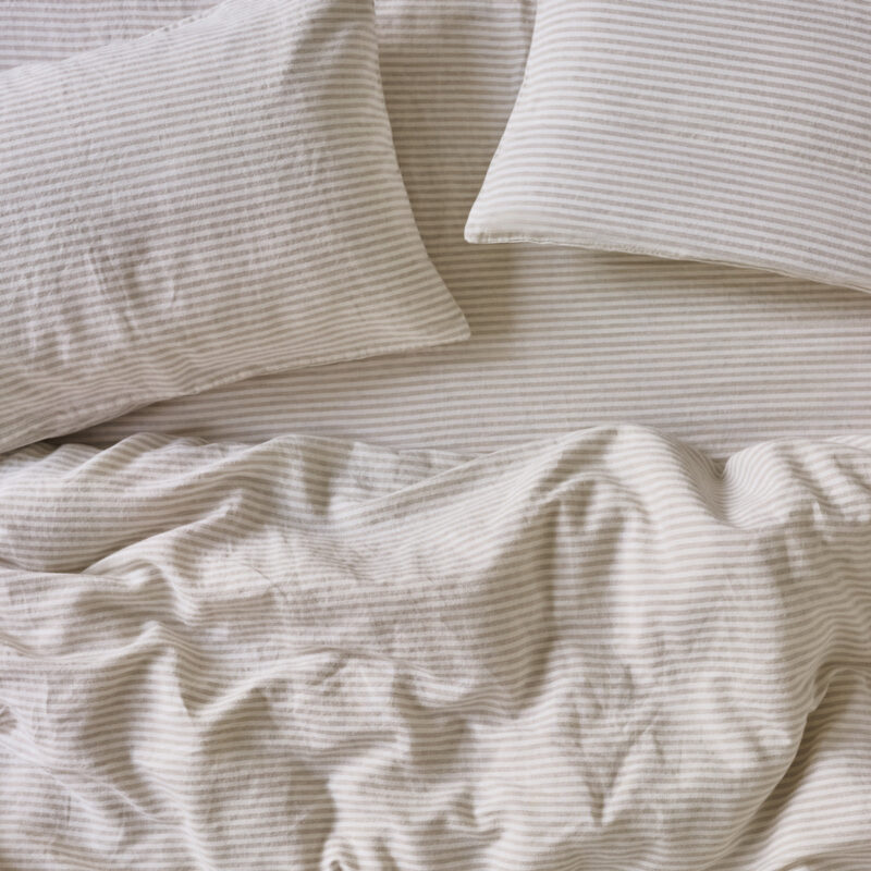 Oatmeal Stripe Linen Blend Duvet Cover