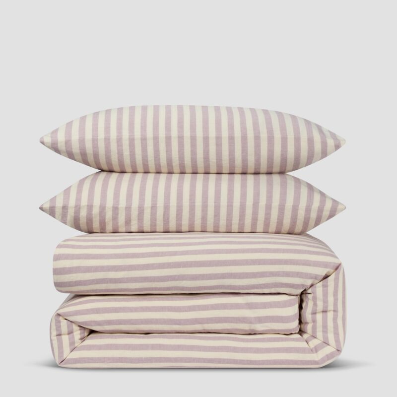 Elderberry Pembroke Stripe Linen Blend Duvet Cover - Image 6