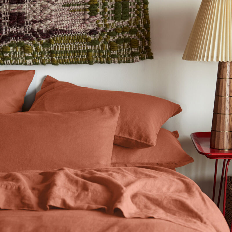 Burnt Orange Linen Blend Pillowcase (Pair)