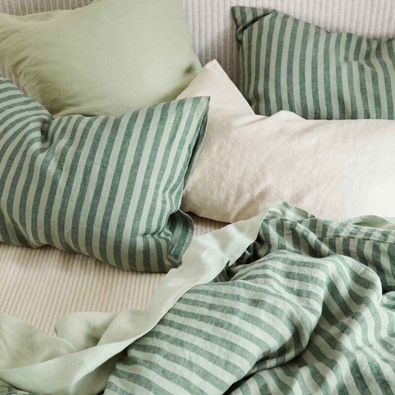 Pine Green Pembroke Stripe Linen Blend Pillowcase (Pair) - Image 3