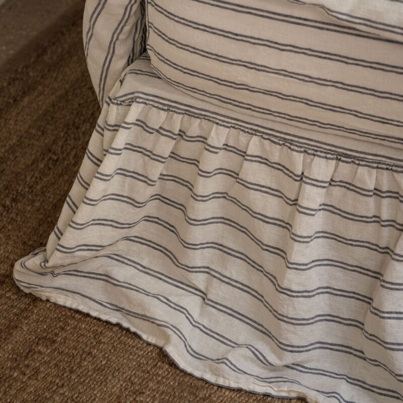 Ivory Kemptown Stripe Linen Blend Bed Skirt