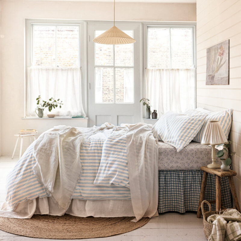 Coastal Blue Pembroke Stripe Linen Blend Duvet Cover