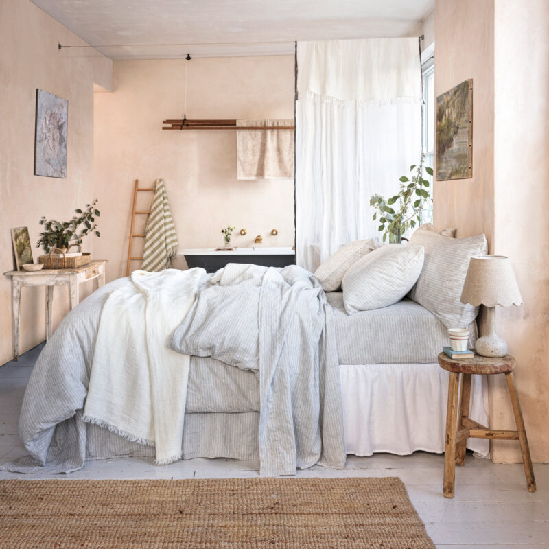 Gray Mini Stripe Linen Blend Duvet Cover