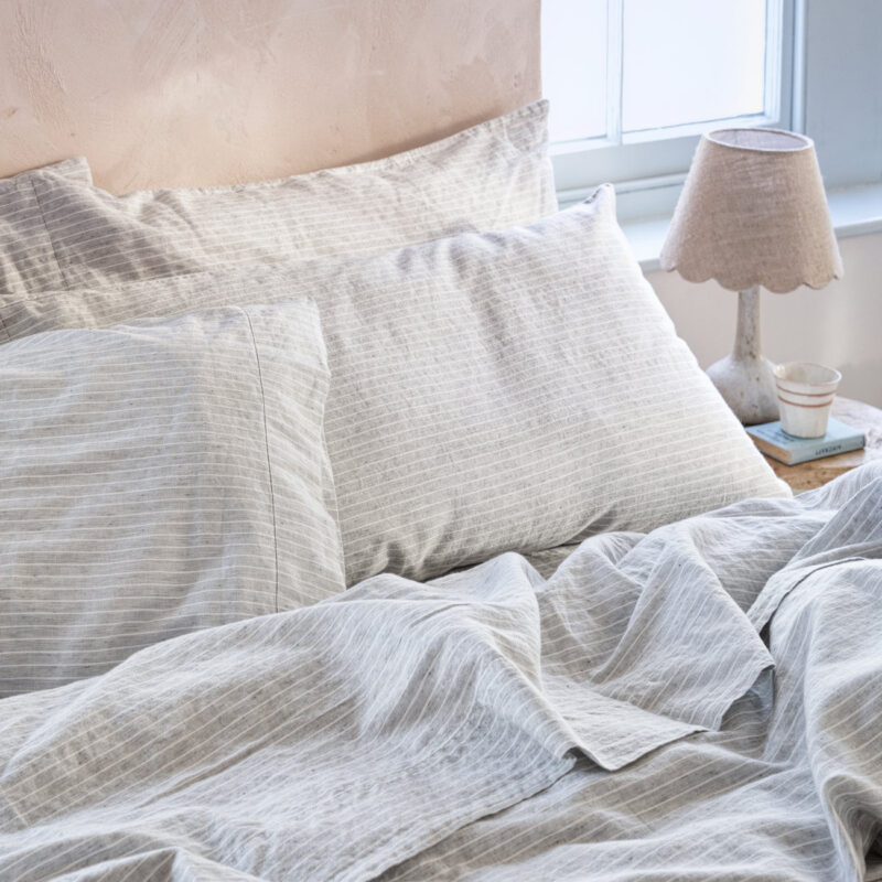 Gray Mini Stripe Linen Blend Pillowcases (Pair)