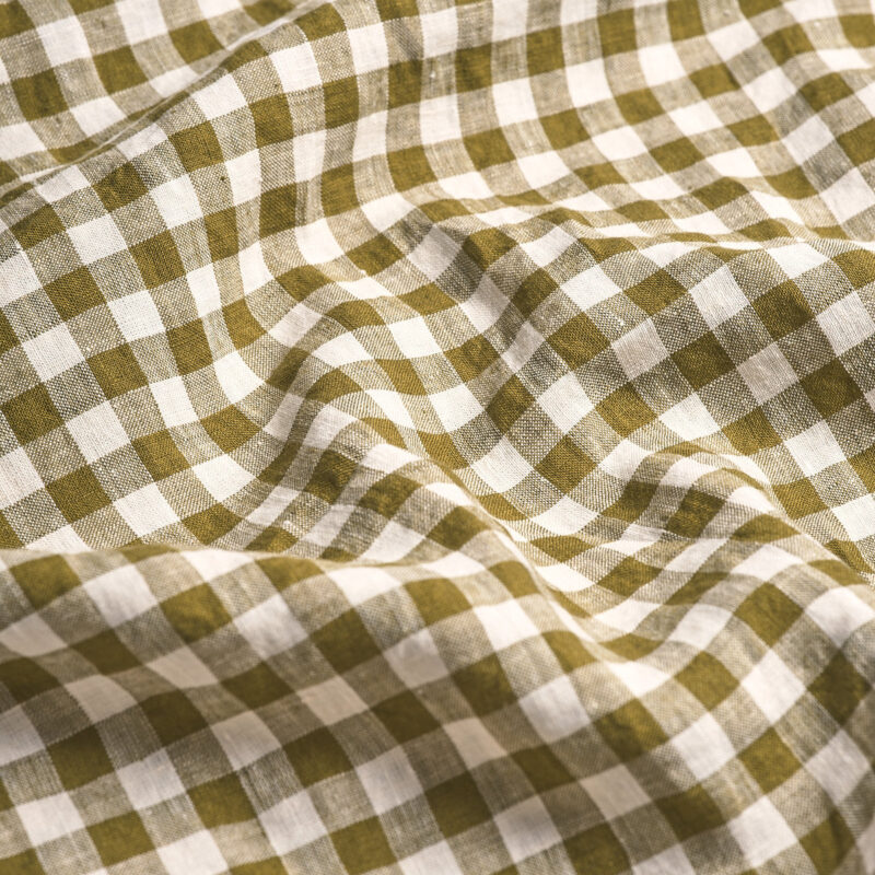 Botanical Green Gingham Linen Blend Duvet Cover - Image 2
