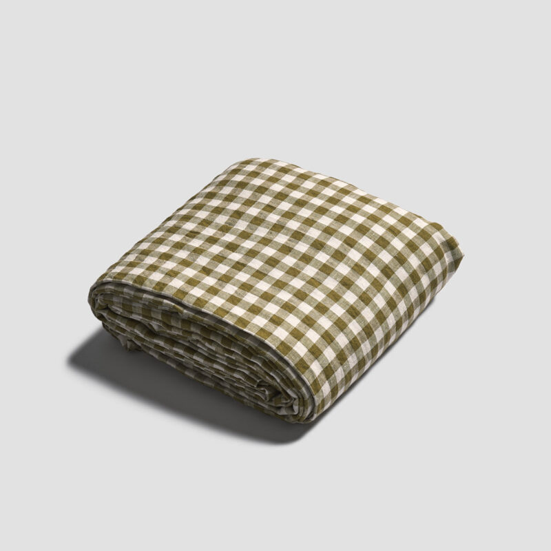 Botanical Green Gingham Linen Blend Duvet Cover - Image 3