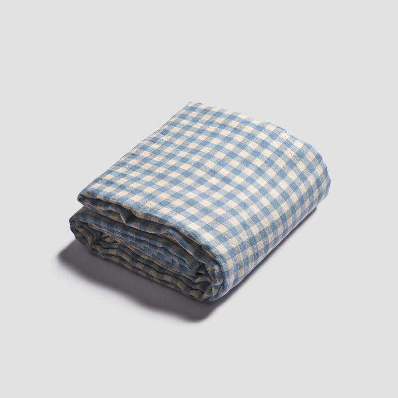 Warm Blue Gingham Linen Blend Flat Sheet - Image 2