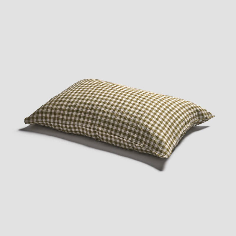Botanical Green Gingham Linen Blend Pillowcase (Pair) - Image 3