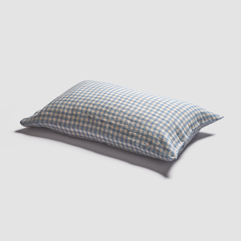 Warm Blue Gingham Linen Blend Pillowcase (Pair) - Image 2
