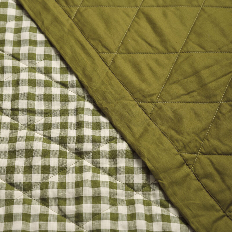 Botanical Green Gingham Linen Quilt - Image 3