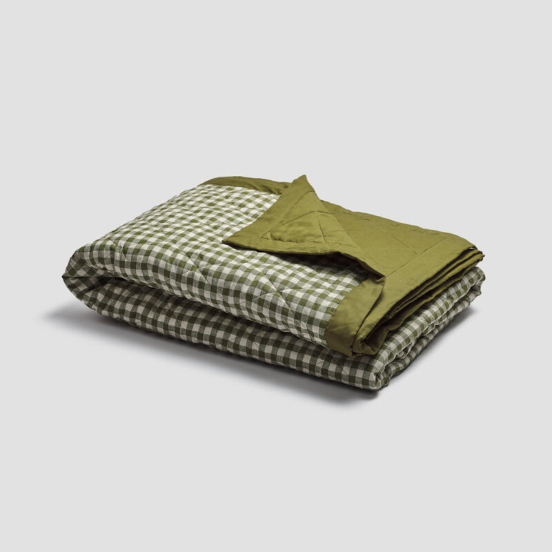 Botanical Green Gingham Linen Quilt - Image 2