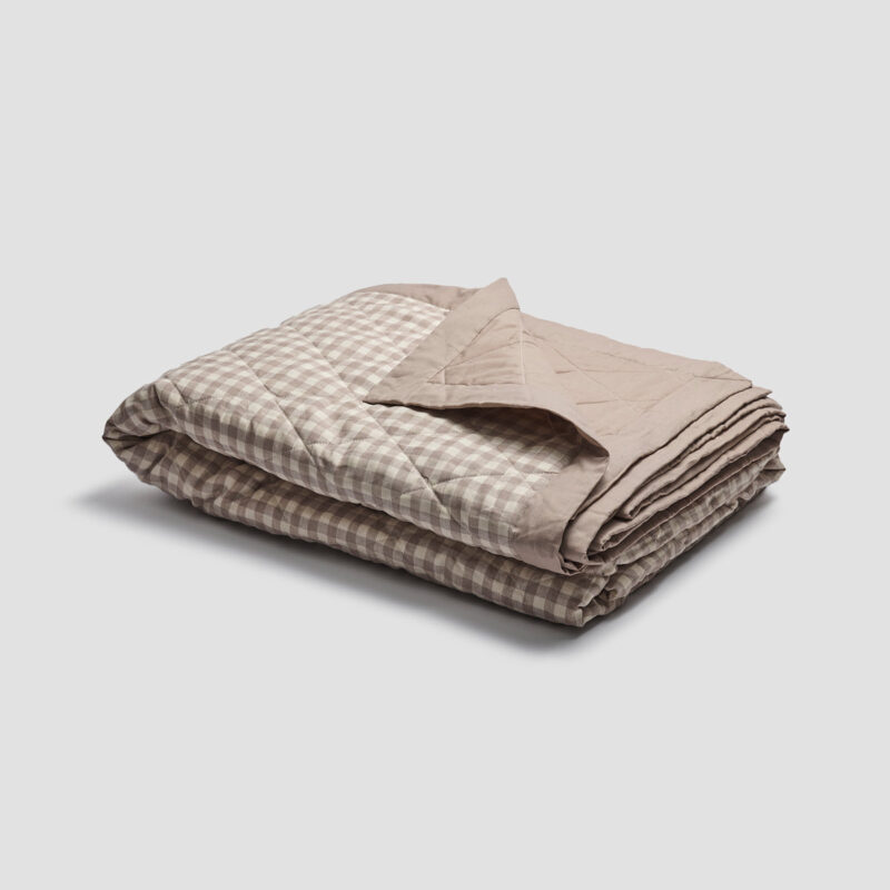 Mushroom Gingham Linen Quilt - Image 2