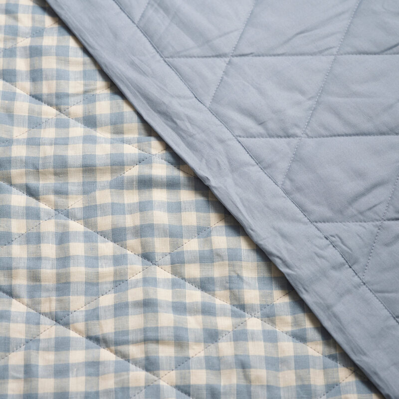 Warm Blue Gingham Linen Quilt - Image 3