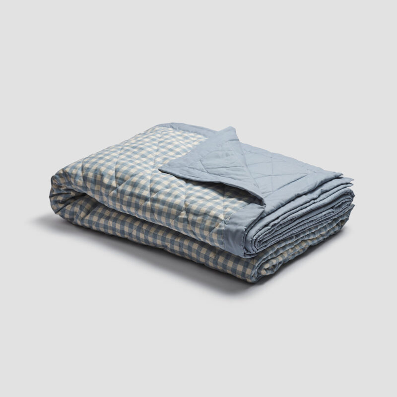 Warm Blue Gingham Linen Quilt - Image 2