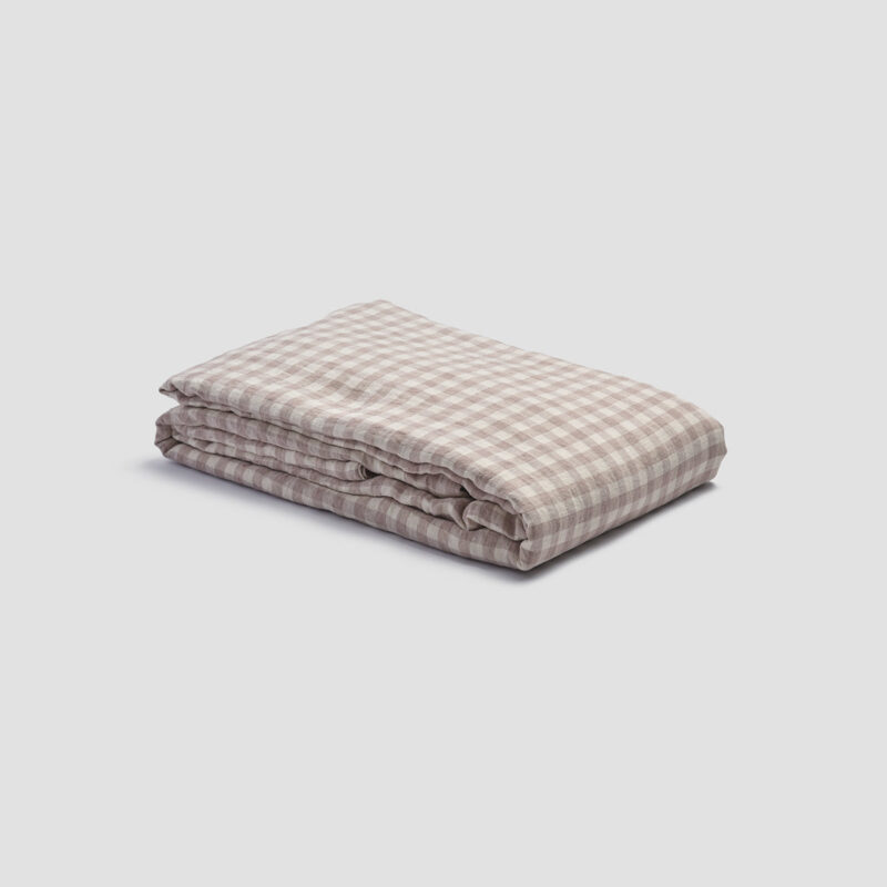 Mushroom Gingham Linen Blend Duvet Cover - Image 3