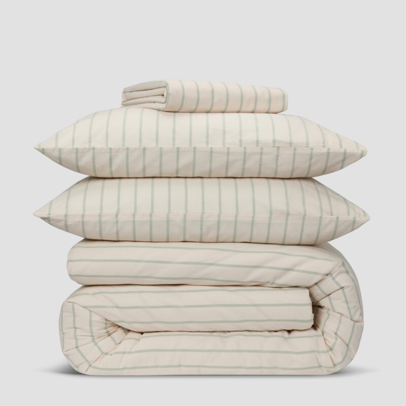 Mellow Green Slumber Stripe Cotton Duvet Cover - Image 5