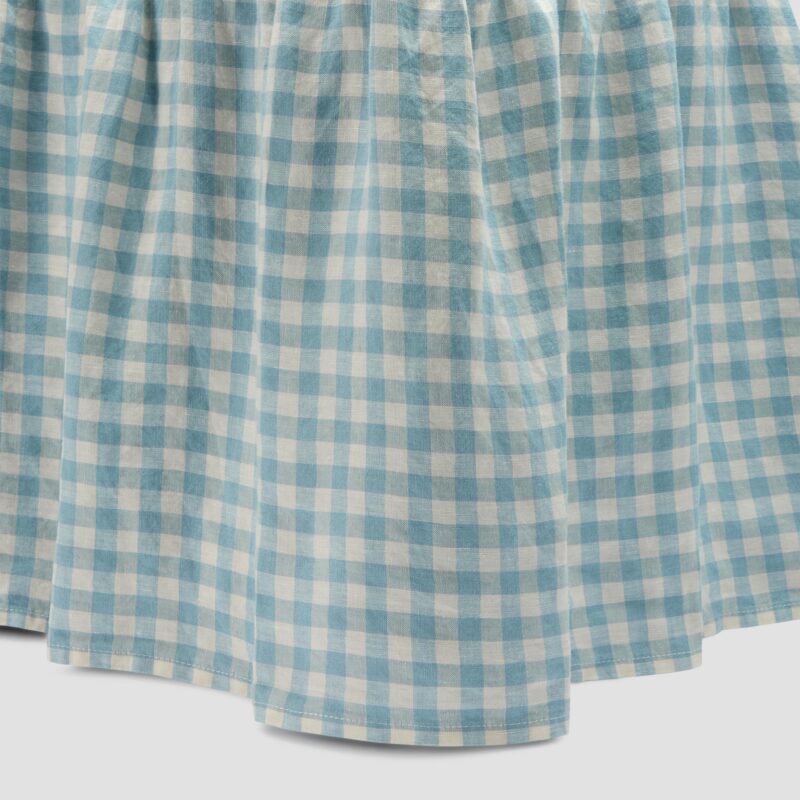 Warm Blue Gingham Linen Blend Bed Skirt - Image 3