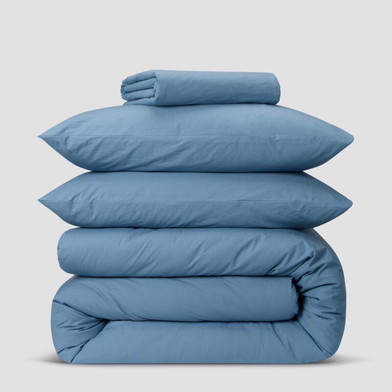 Cove Blue Washed Percale Cotton Duvet Cover - Image 5