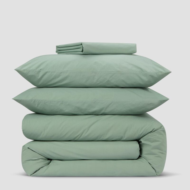 Mellow Green Washed Cotton Percale Duvet Cover - Image 5