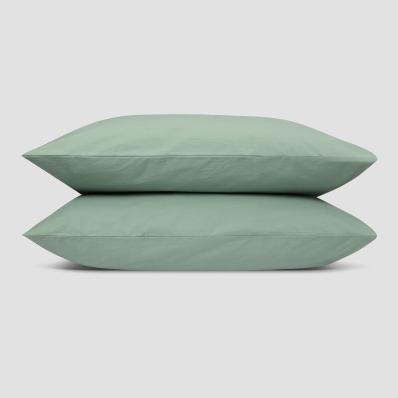 Mellow Green Washed Cotton Percale Pillowcases (Pair) - Image 2
