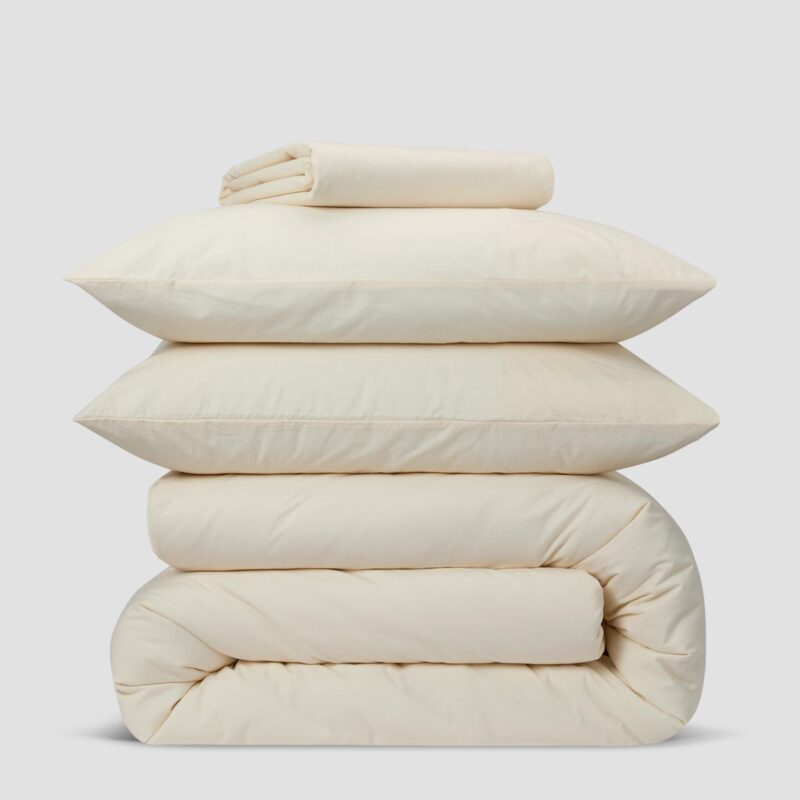 Mindful Cream Washed Cotton Percale Flat Sheet - Image 4